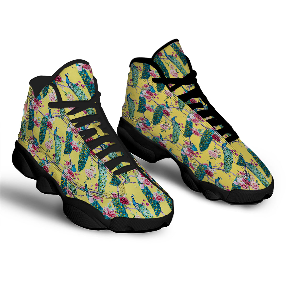 Peacock Vintage Watercolor Print Pattern Black Basketball Shoes-grizzshop
