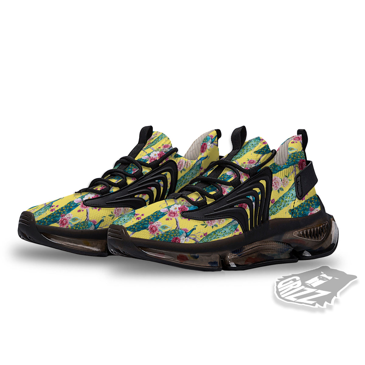 Peacock Vintage Watercolor Print Pattern Black Gym Shoes-grizzshop