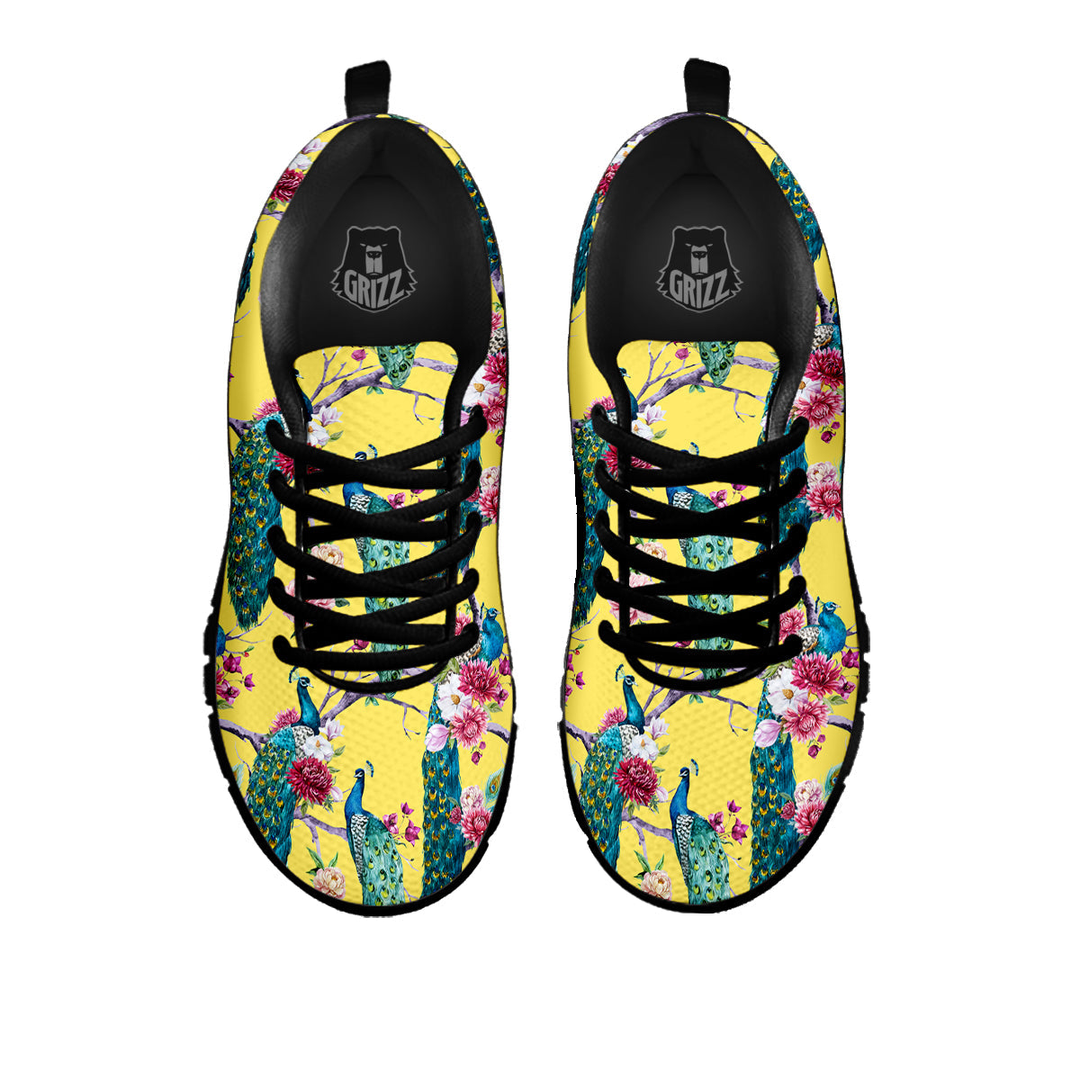 Peacock Vintage Watercolor Print Pattern Black Sneaker-grizzshop
