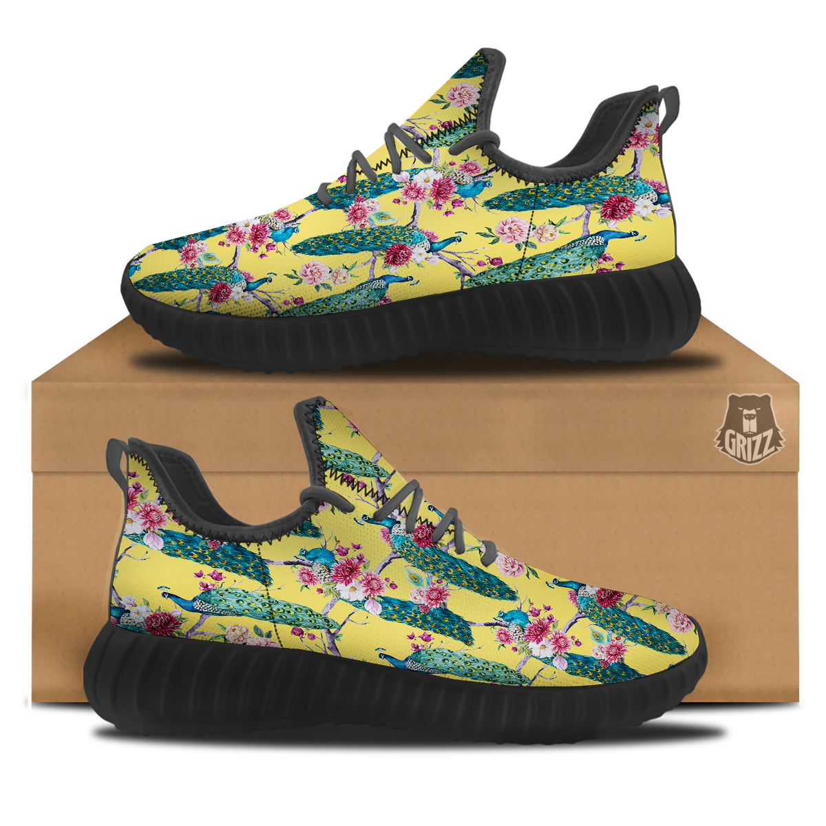 Peacock Vintage Watercolor Print Pattern Black Walking Shoes-grizzshop