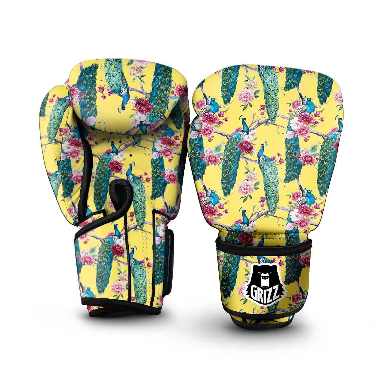 Peacock Vintage Watercolor Print Pattern Boxing Gloves-grizzshop