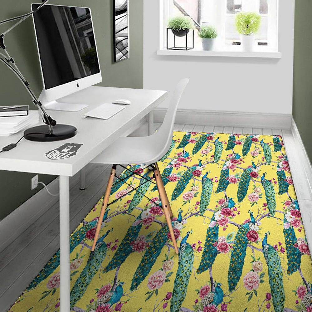 Peacock Vintage Watercolor Print Pattern Floor Mat-grizzshop