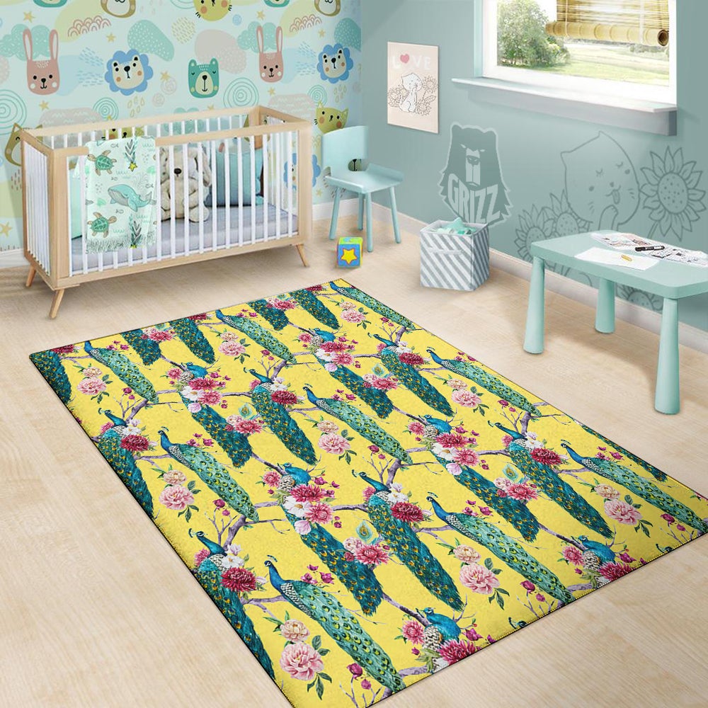 Peacock Vintage Watercolor Print Pattern Floor Mat-grizzshop