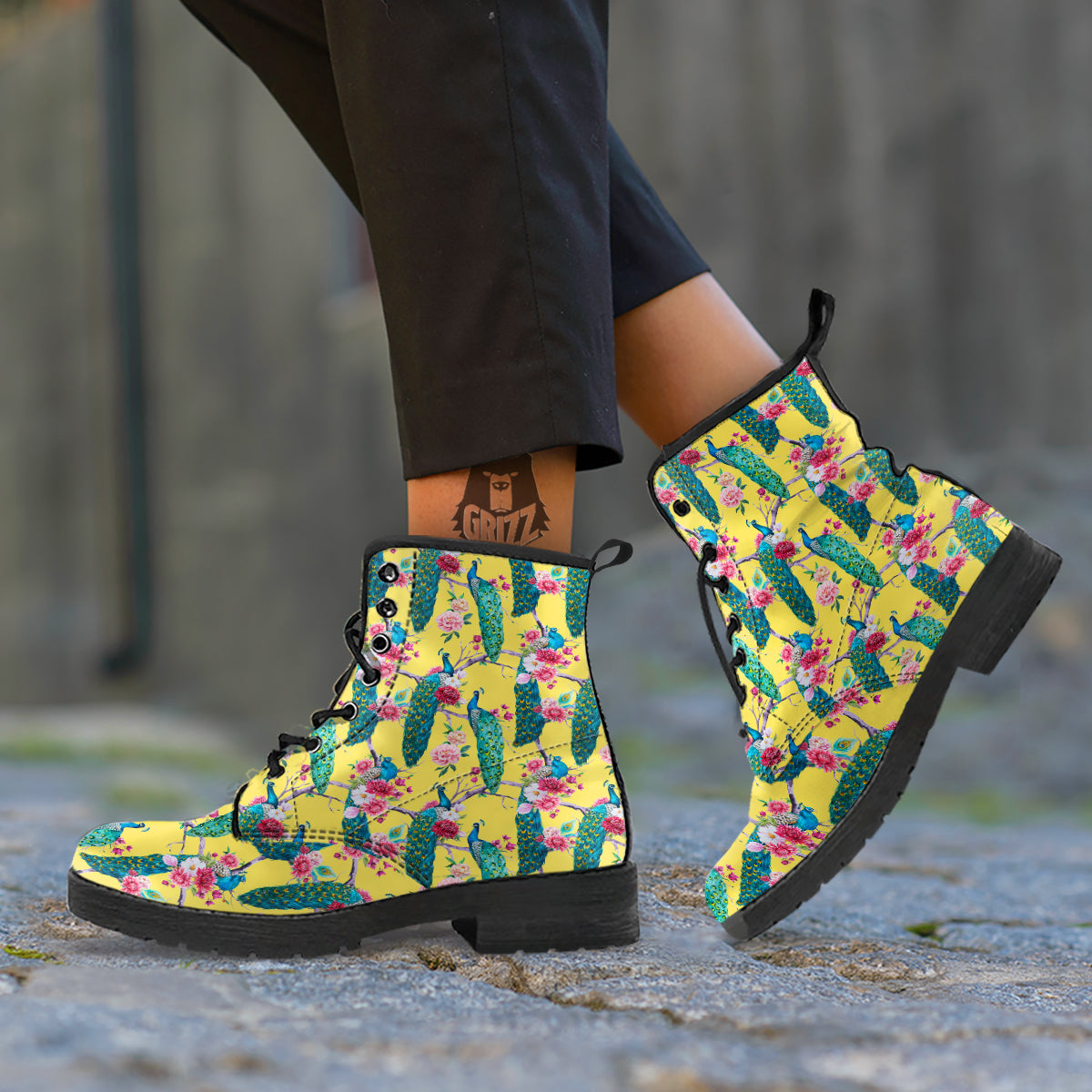 Peacock Vintage Watercolor Print Pattern Leather Boots-grizzshop