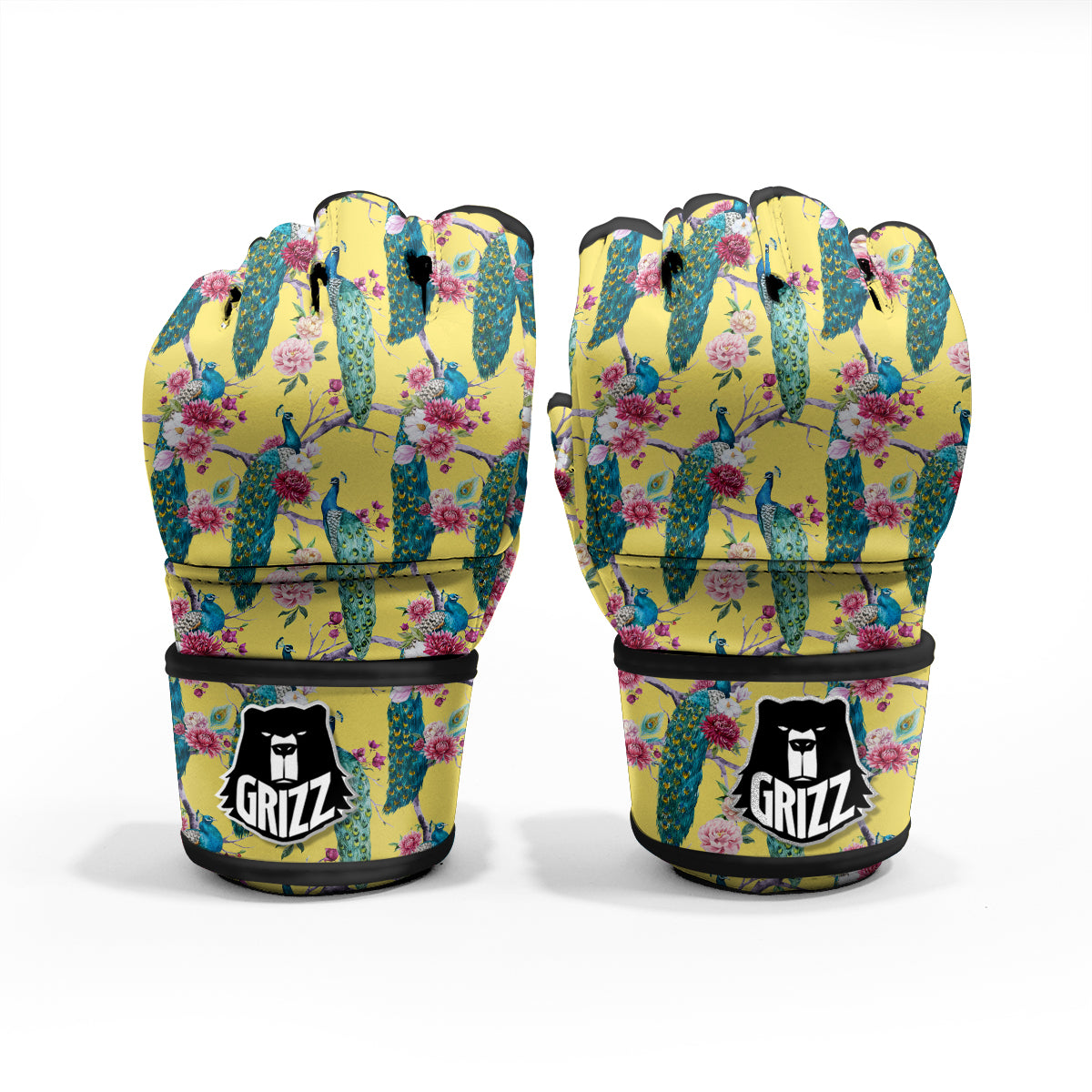 Peacock Vintage Watercolor Print Pattern MMA Gloves-grizzshop