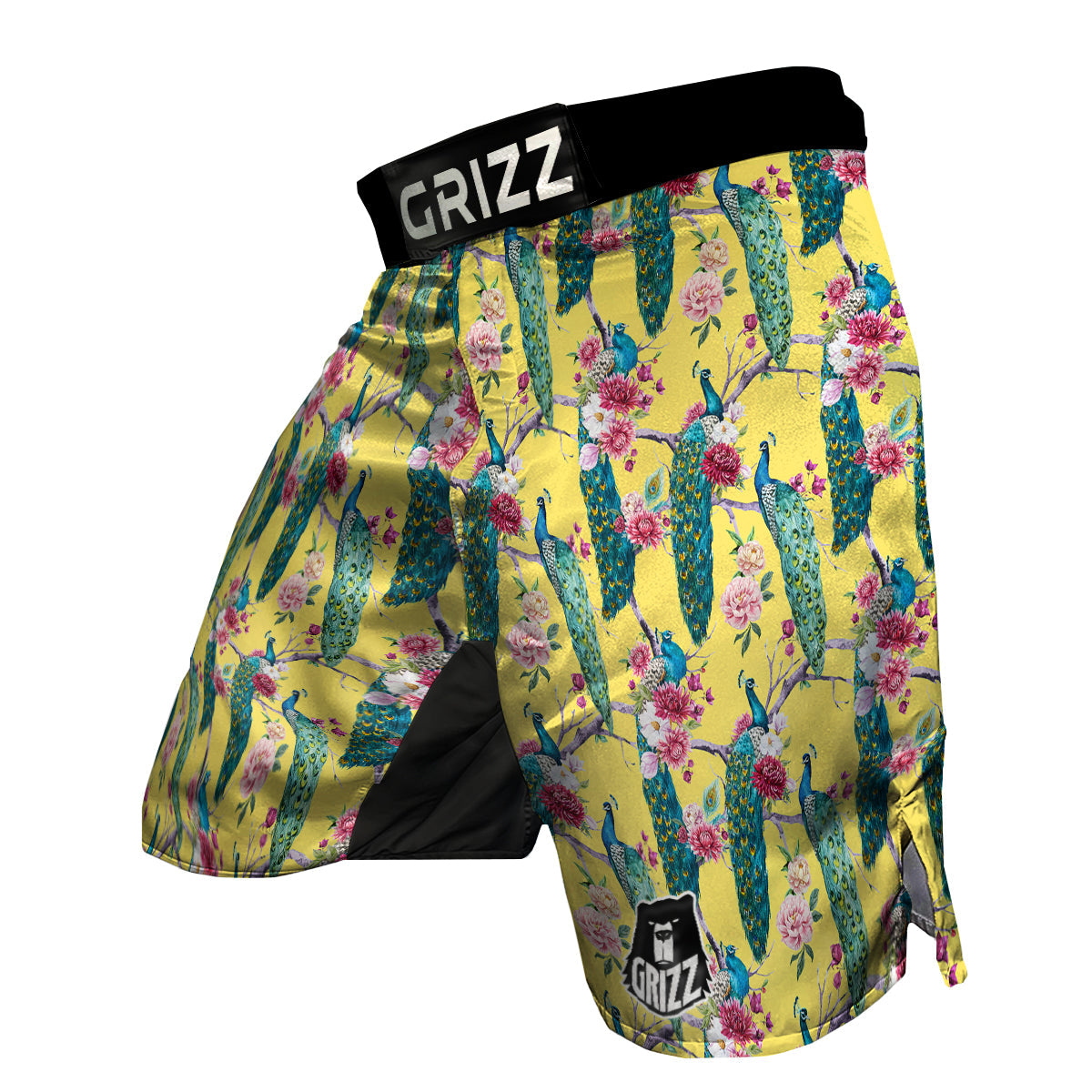 Peacock Vintage Watercolor Print Pattern MMA Shorts-grizzshop