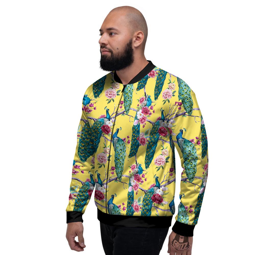 Peacock Vintage Watercolor Print Pattern Men's Bomber Jacket-grizzshop