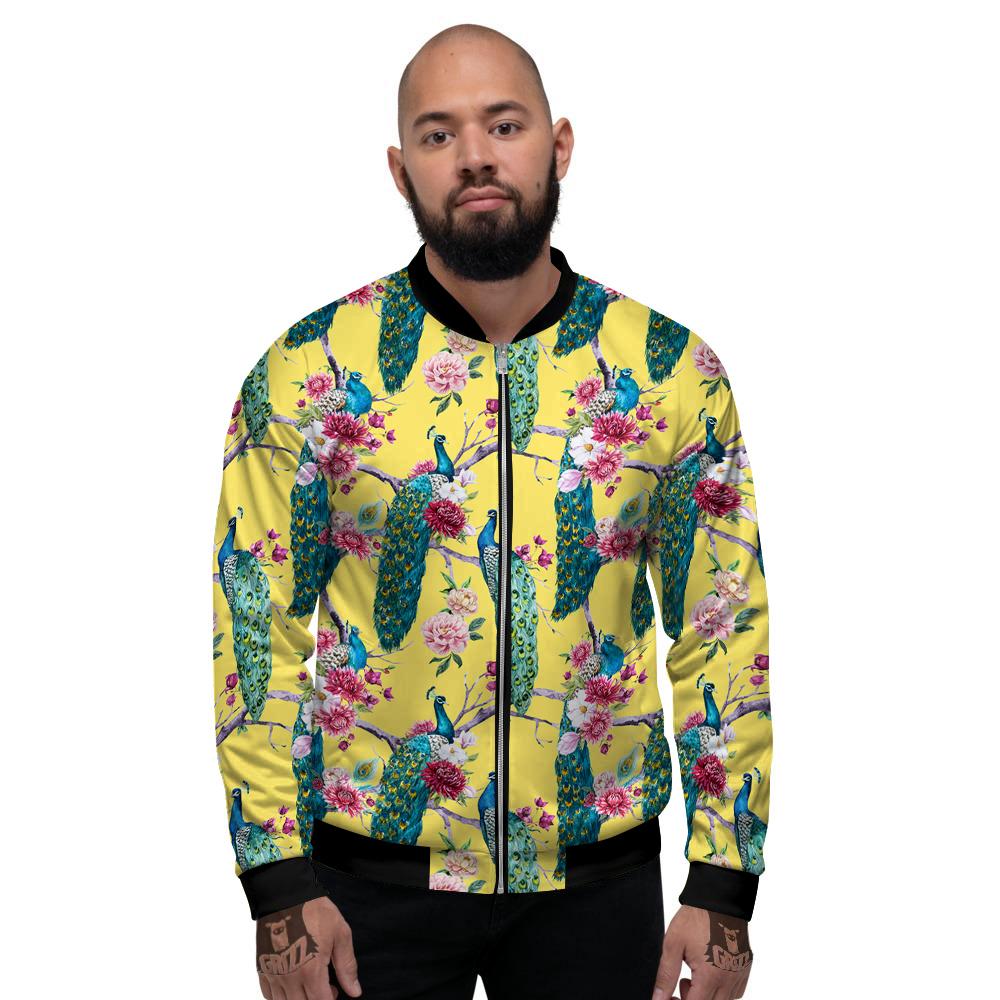 Peacock Vintage Watercolor Print Pattern Men's Bomber Jacket-grizzshop