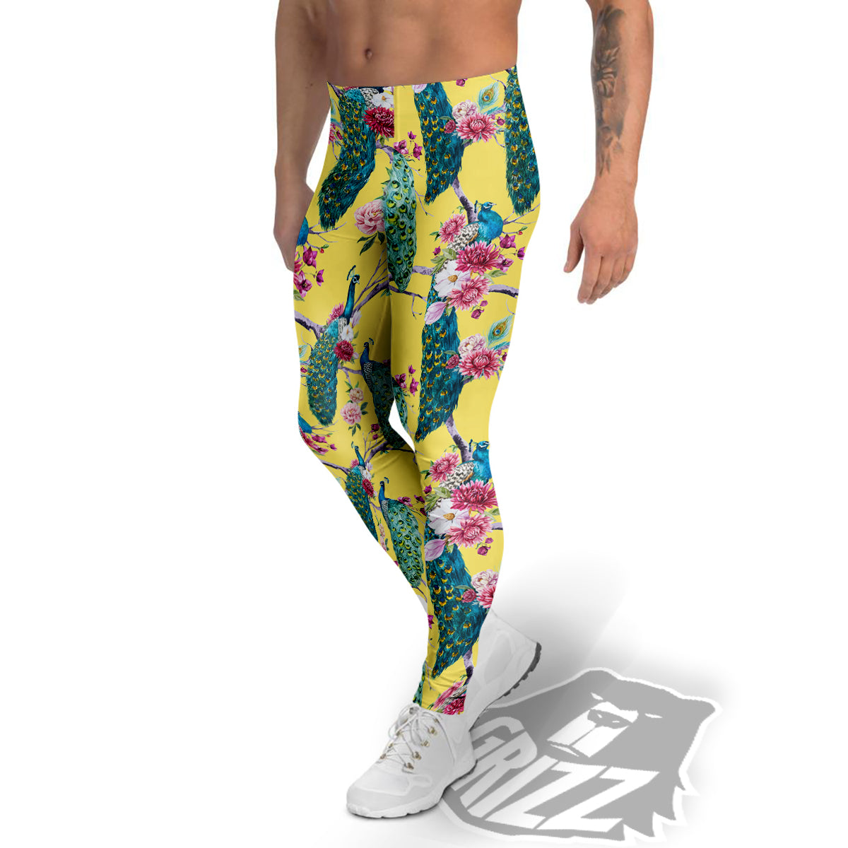 Peacock Vintage Watercolor Print Pattern Men's Leggings-grizzshop