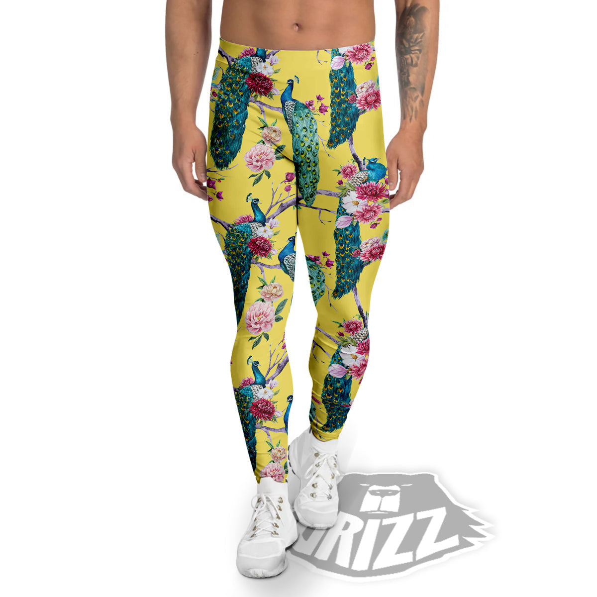 Peacock Vintage Watercolor Print Pattern Men's Leggings-grizzshop