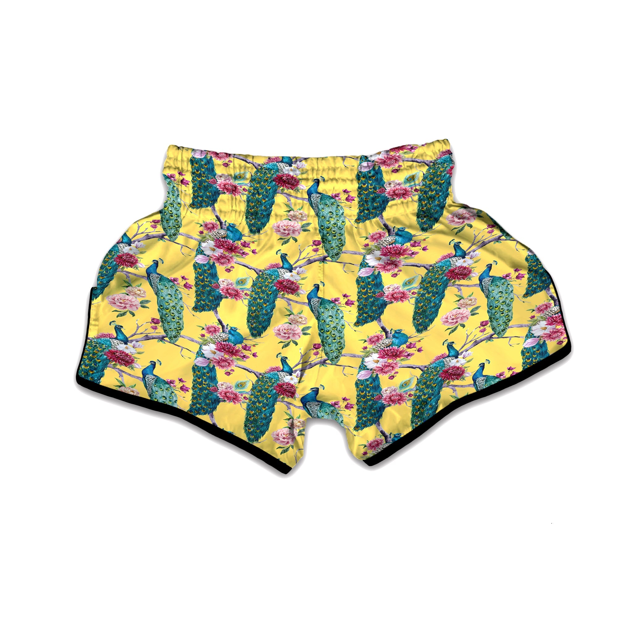Peacock Vintage Watercolor Print Pattern Muay Thai Boxing Shorts-grizzshop