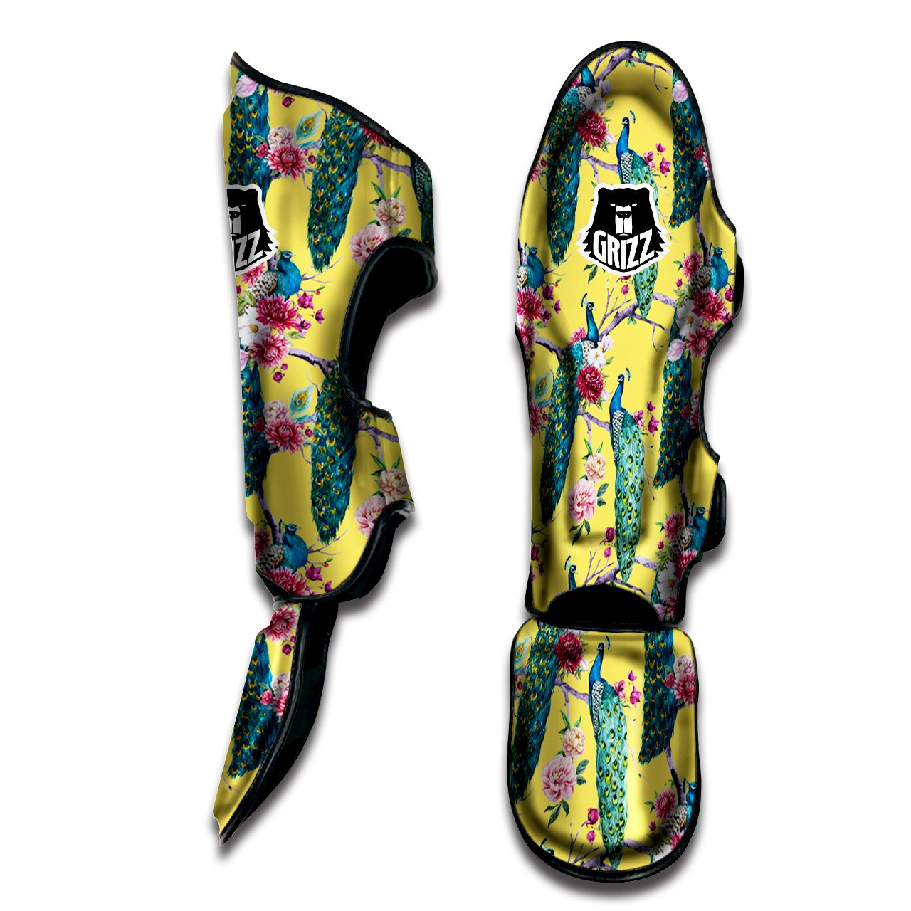 Peacock Vintage Watercolor Print Pattern Muay Thai Shin Guards-grizzshop