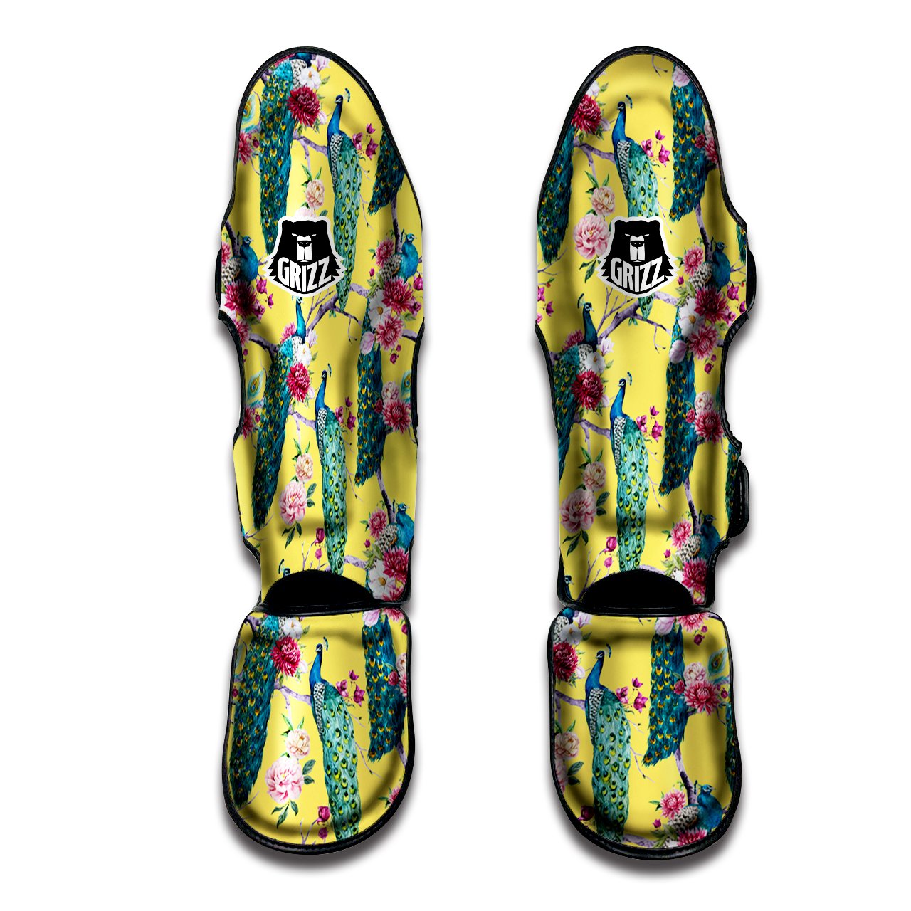 Peacock Vintage Watercolor Print Pattern Muay Thai Shin Guards-grizzshop