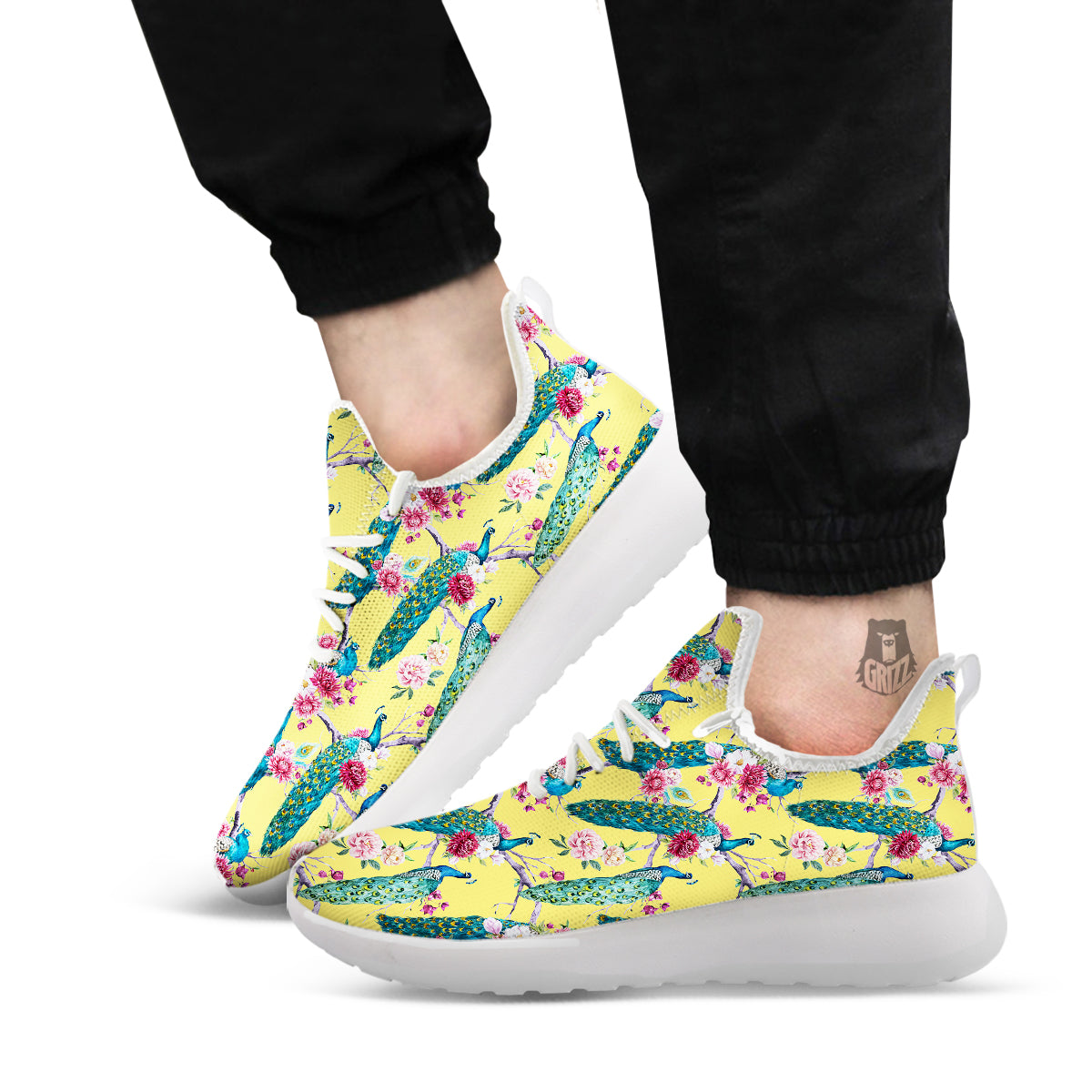Peacock Vintage Watercolor Print Pattern White Athletic Shoes-grizzshop