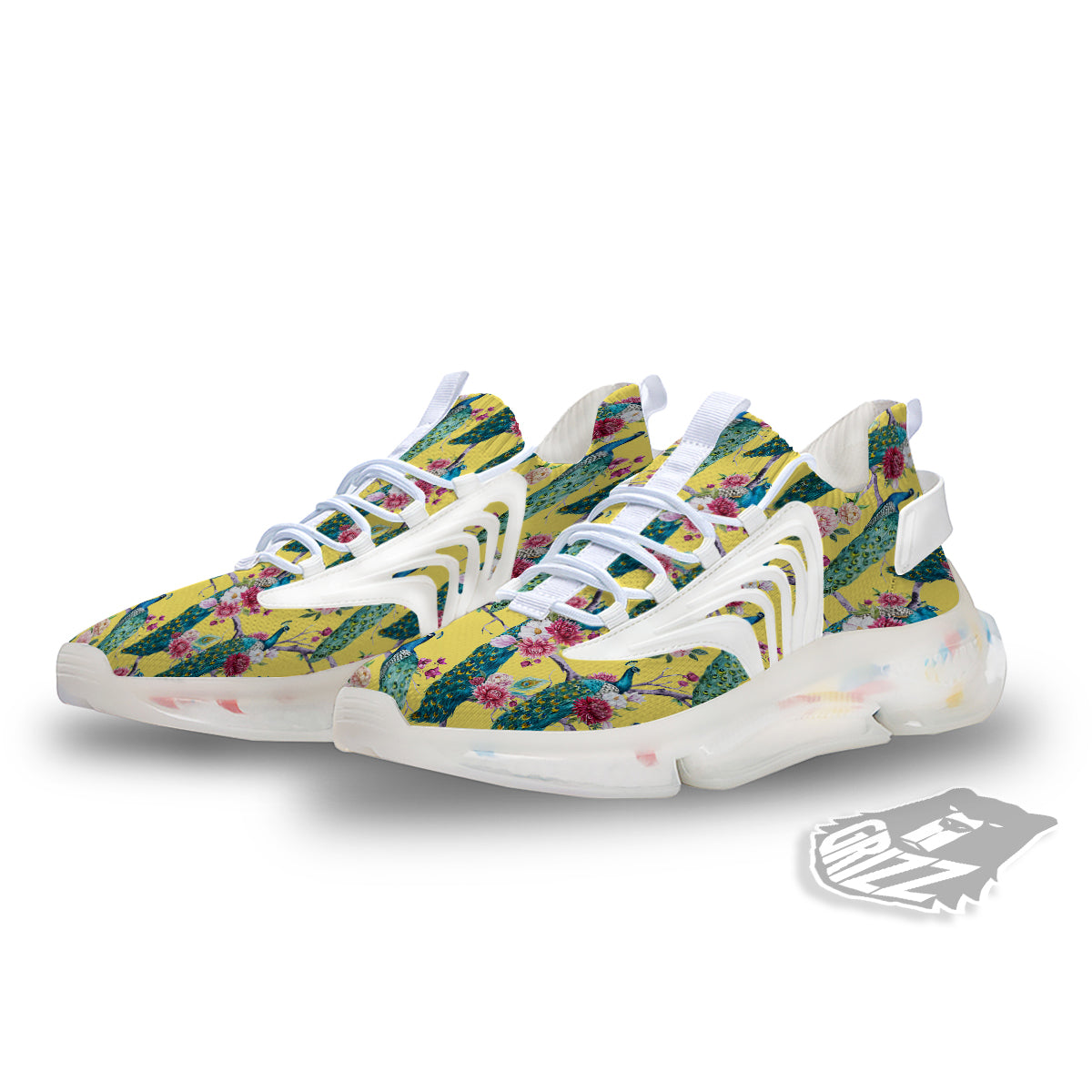 Peacock Vintage Watercolor Print Pattern White Gym Shoes-grizzshop