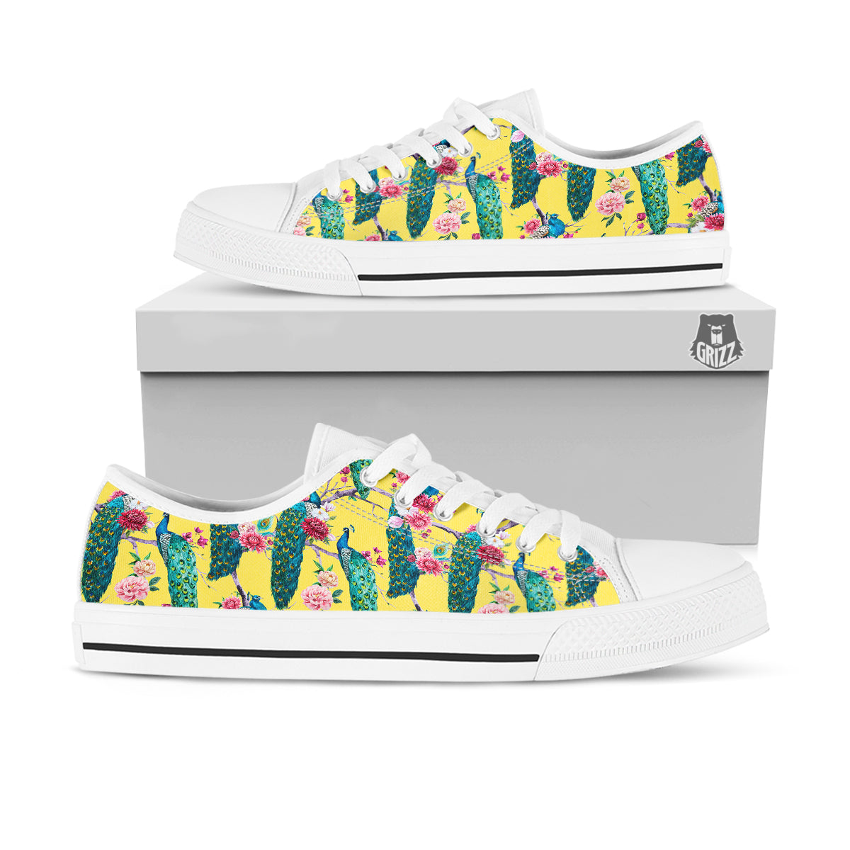 Peacock Vintage Watercolor Print Pattern White Low Top Shoes-grizzshop
