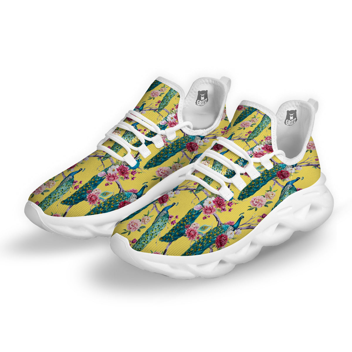 Peacock Vintage Watercolor Print Pattern White Running Shoes-grizzshop