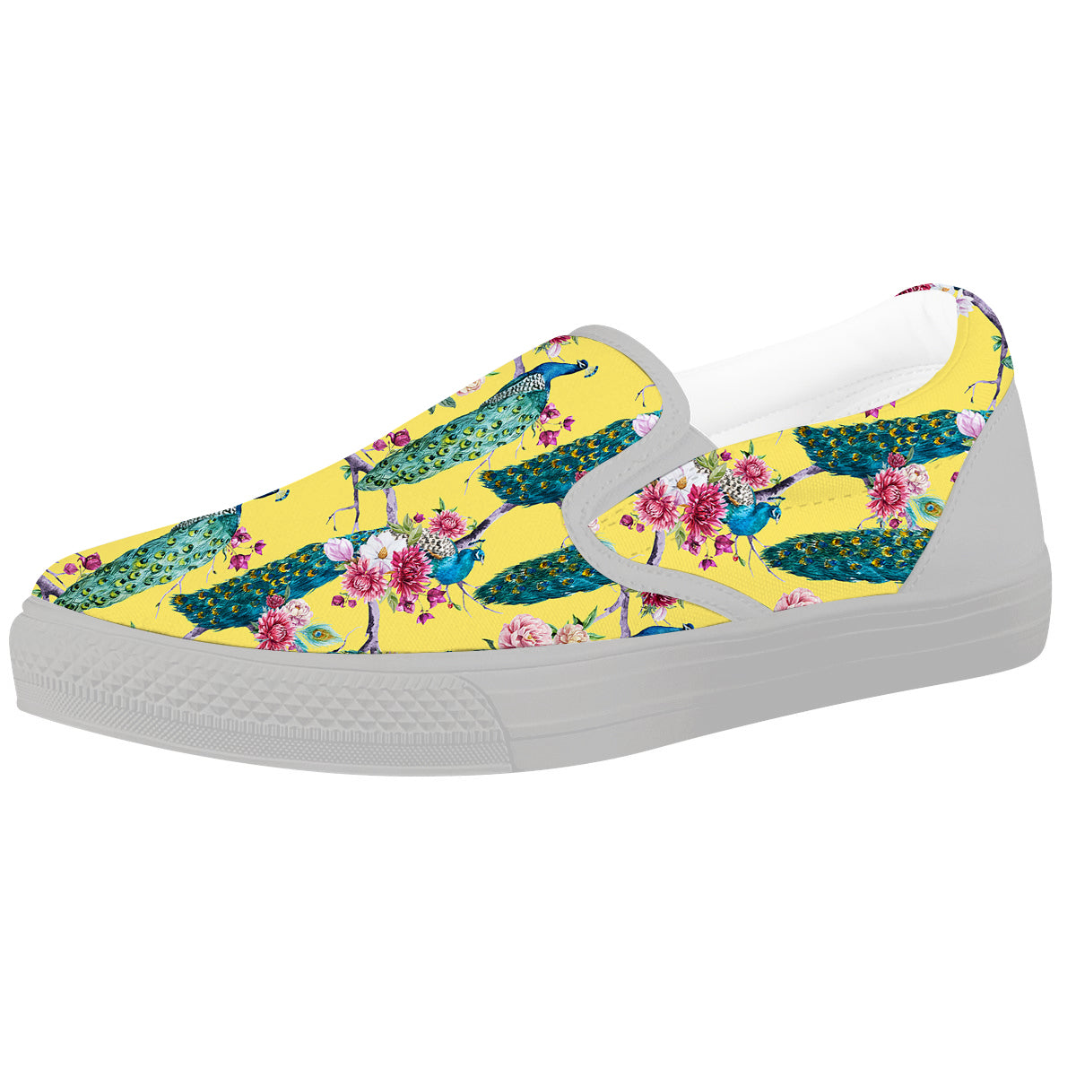 Peacock Vintage Watercolor Print Pattern White Slip On Shoes-grizzshop