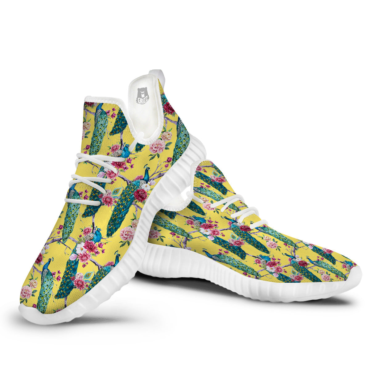 Peacock Vintage Watercolor Print Pattern White Walking Shoes-grizzshop