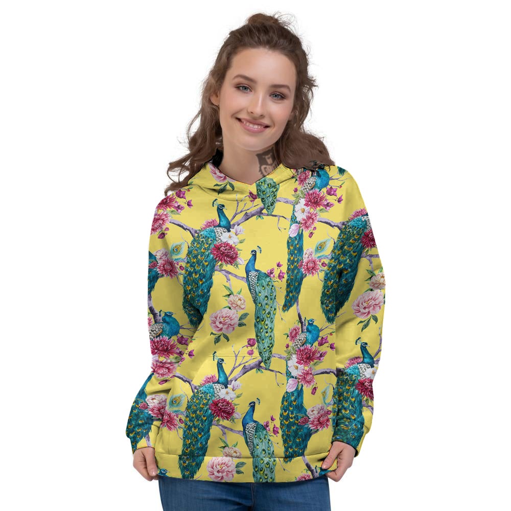 Peacock Vintage Watercolor Print Pattern Women's Hoodie-grizzshop