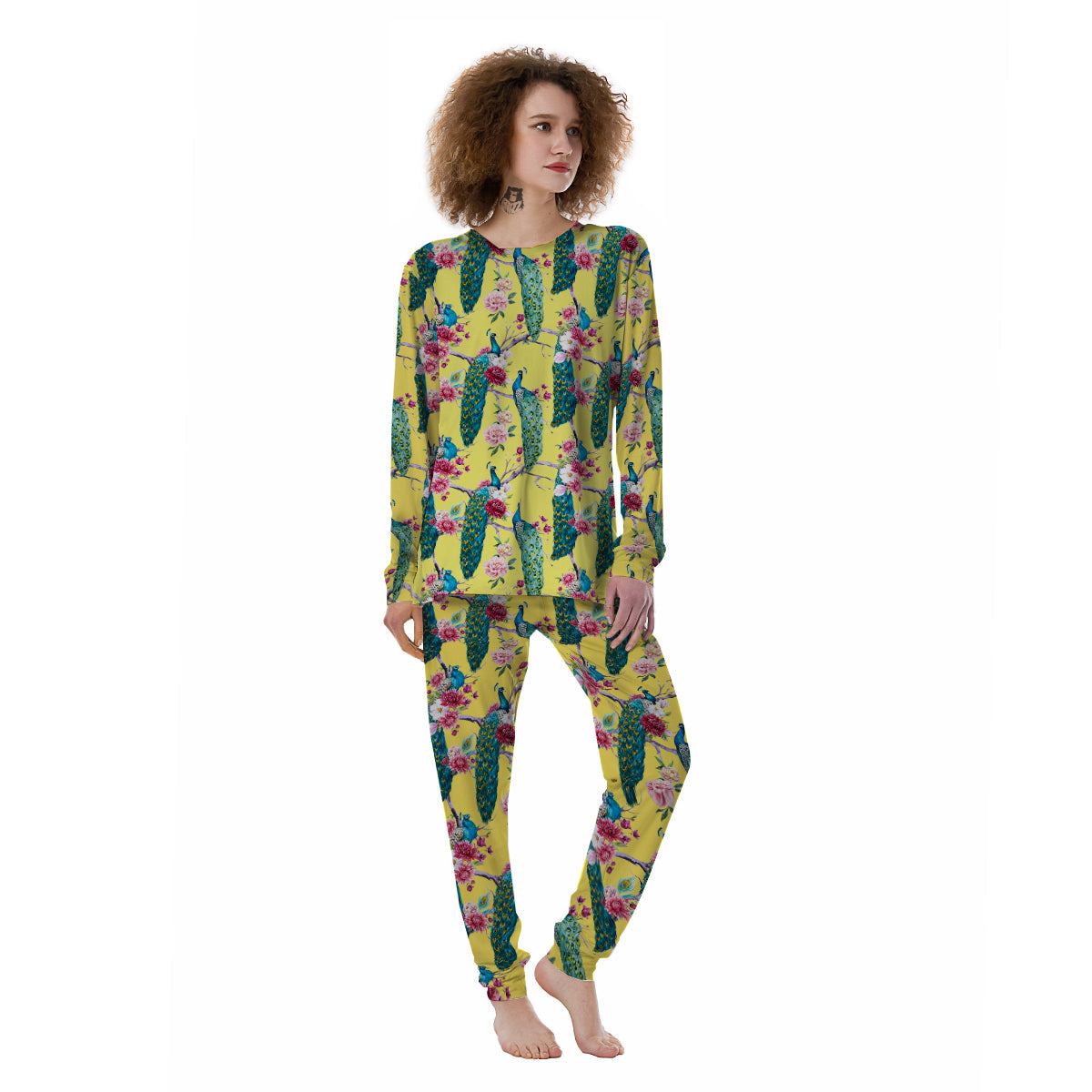 Peacock Vintage Watercolor Print Pattern Women's Pajamas-grizzshop