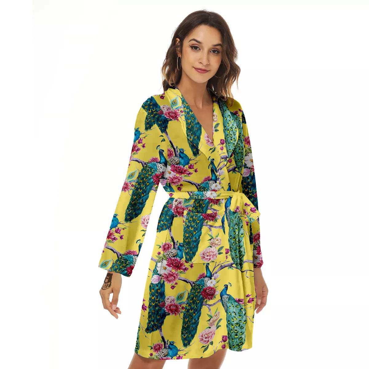 Peacock Vintage Watercolor Print Pattern Women's Robe-grizzshop