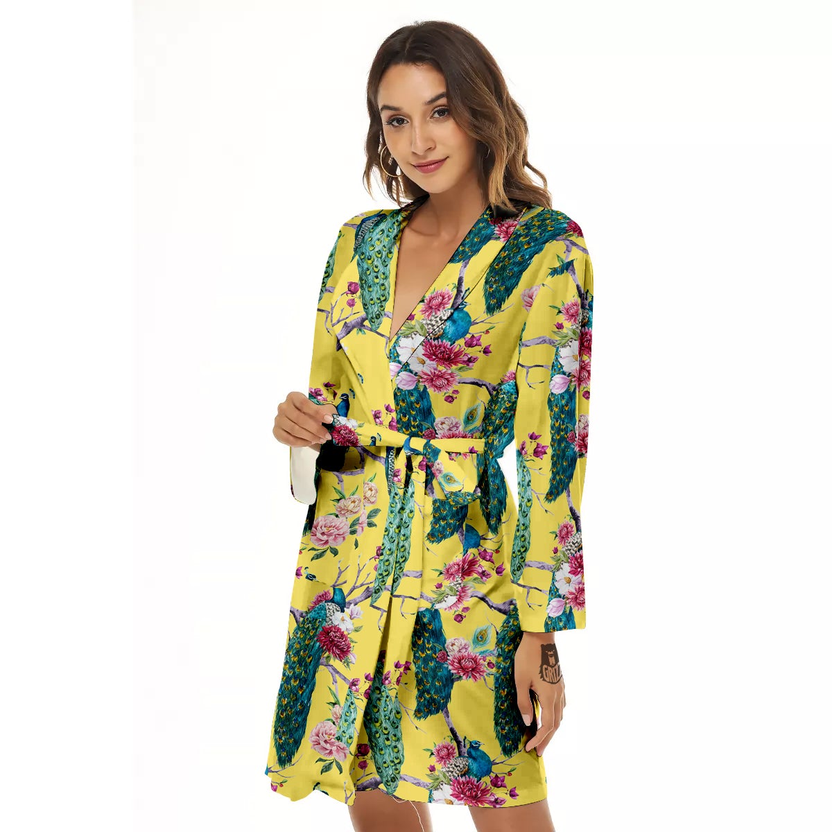 Peacock Vintage Watercolor Print Pattern Women's Robe-grizzshop