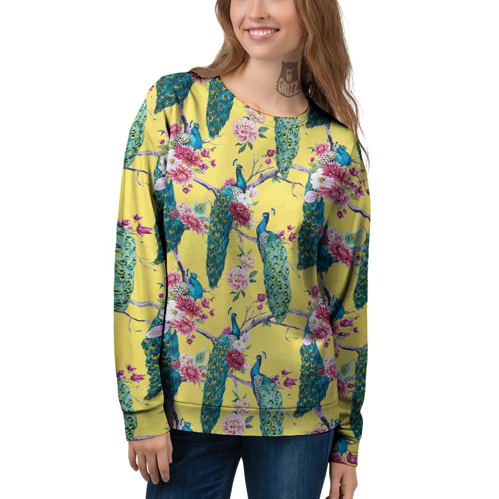 Peacock Vintage Watercolor Print Pattern Women's Sweatshirt-grizzshop