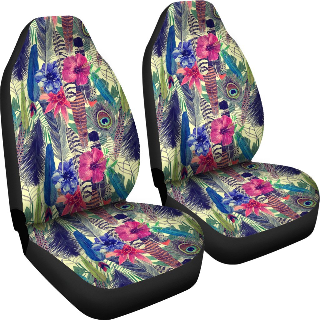 Peacock Feather Floral Pattern Print Universal Fit Car Seat Cover-grizzshop