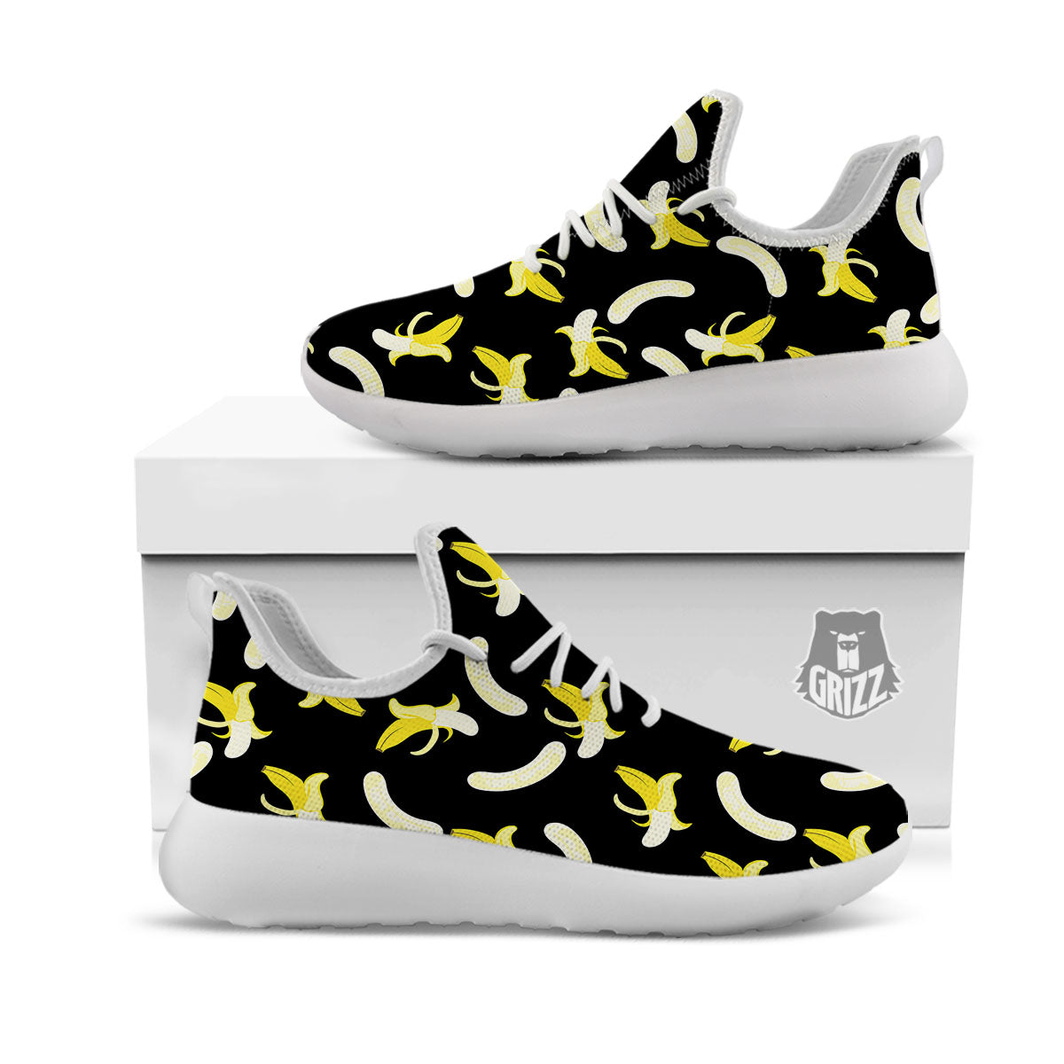 Peeled Banana Print Pattern White Athletic Shoes-grizzshop