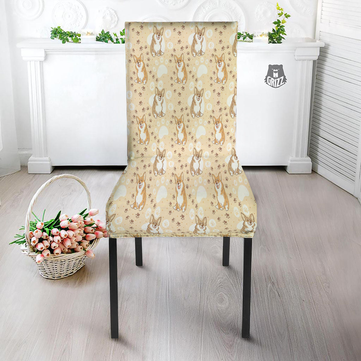 Pembroke Welsh Corgi Print Pattern Dining Chair Slipcover-grizzshop
