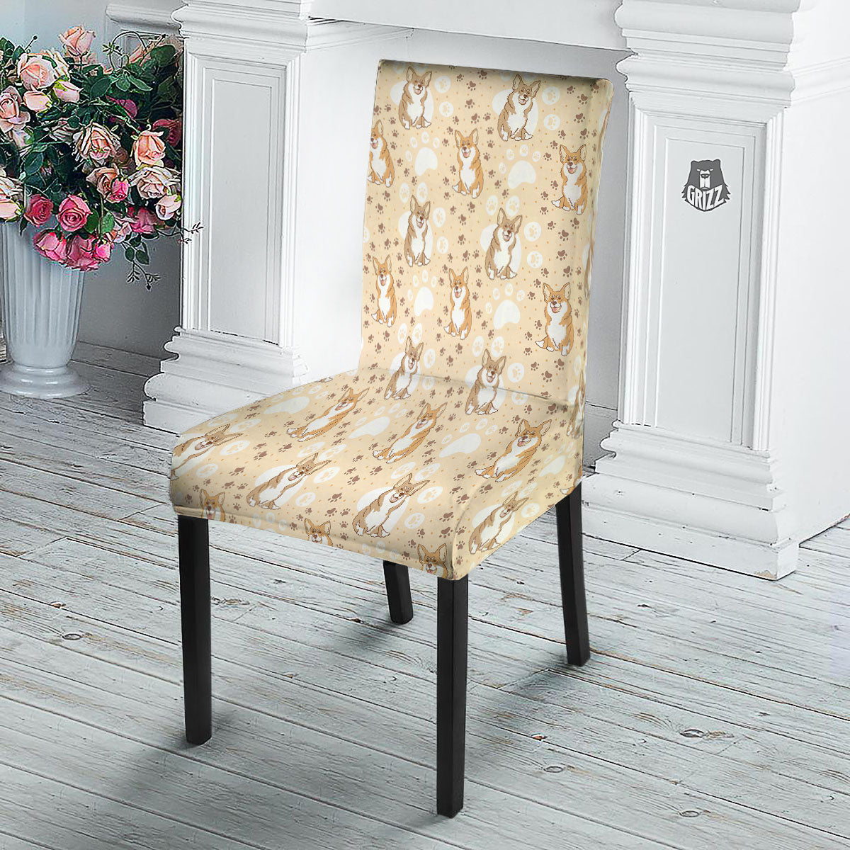 Pembroke Welsh Corgi Print Pattern Dining Chair Slipcover-grizzshop