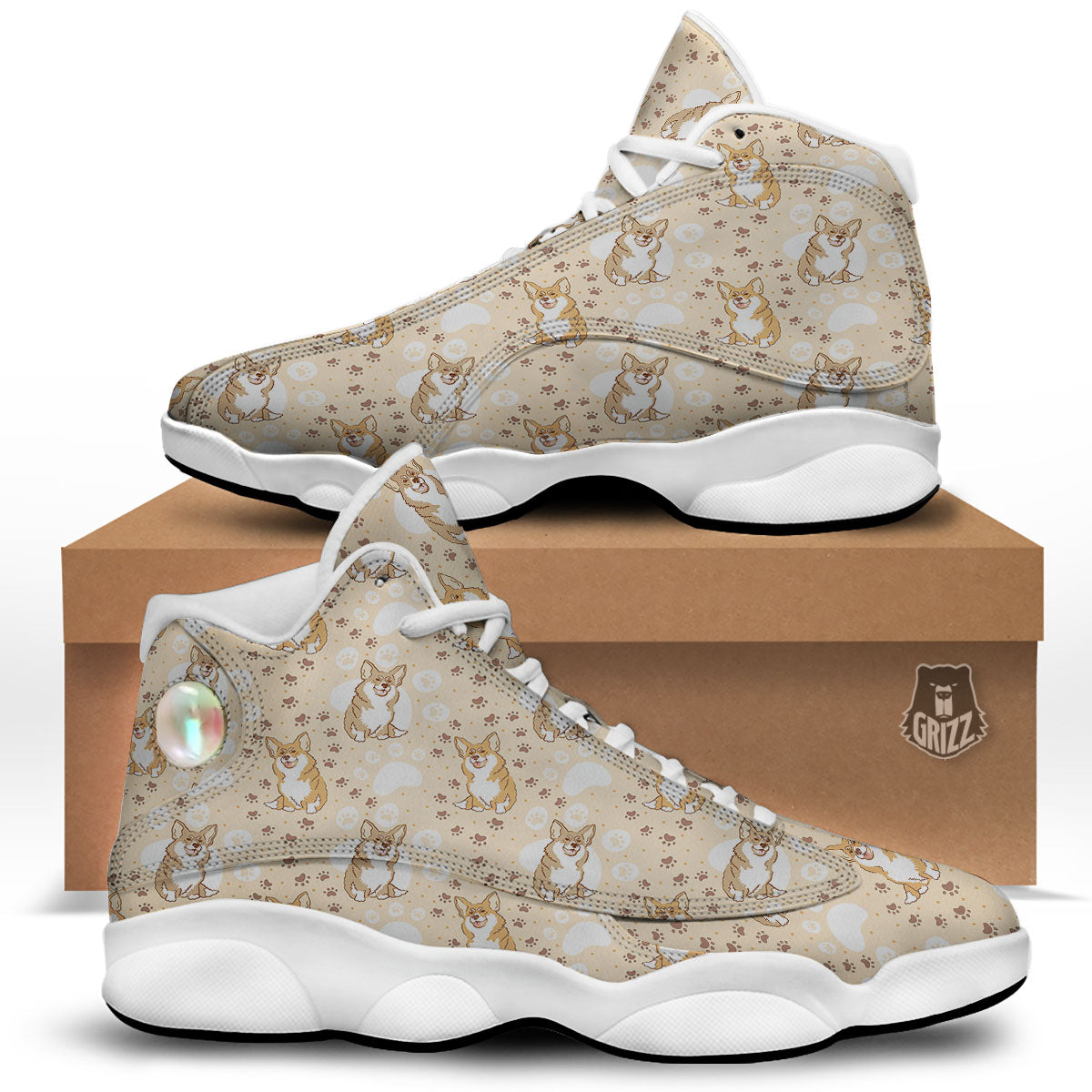 Pembroke Welsh Corgi Print Pattern White Basketball Shoes-grizzshop