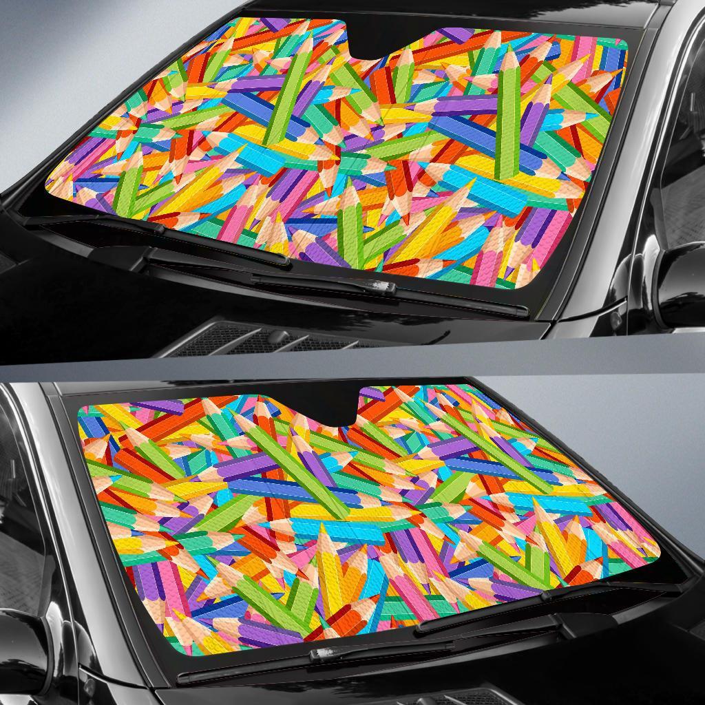 Pencil Colorful Pattern Print Car Sun Shade-grizzshop