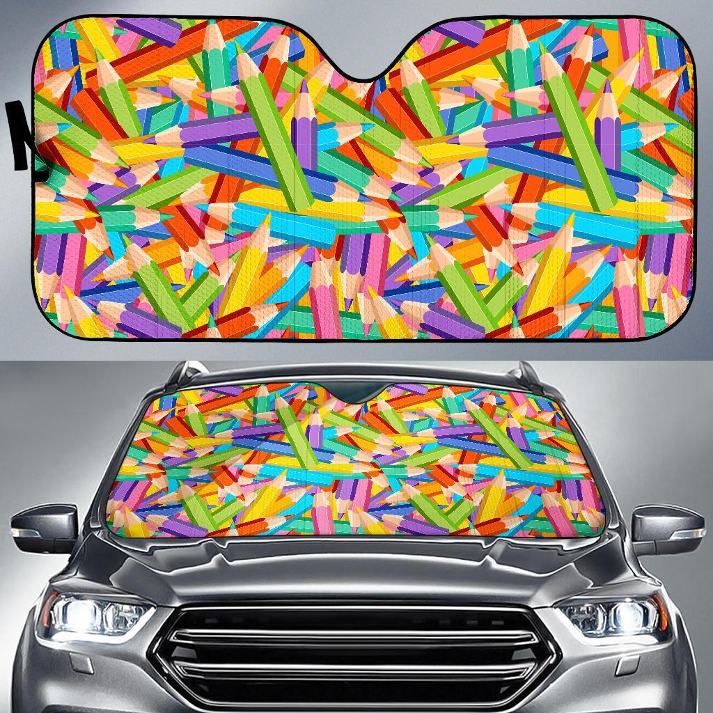 Pencil Colorful Pattern Print Car Sun Shade-grizzshop