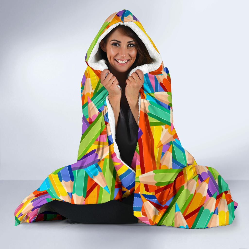 Pencil Colorful Pattern Print Hooded Blanket-grizzshop