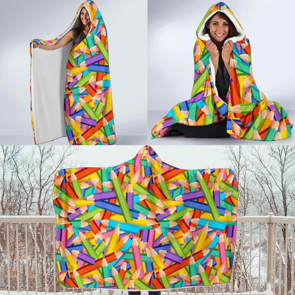 Pencil Colorful Pattern Print Hooded Blanket-grizzshop