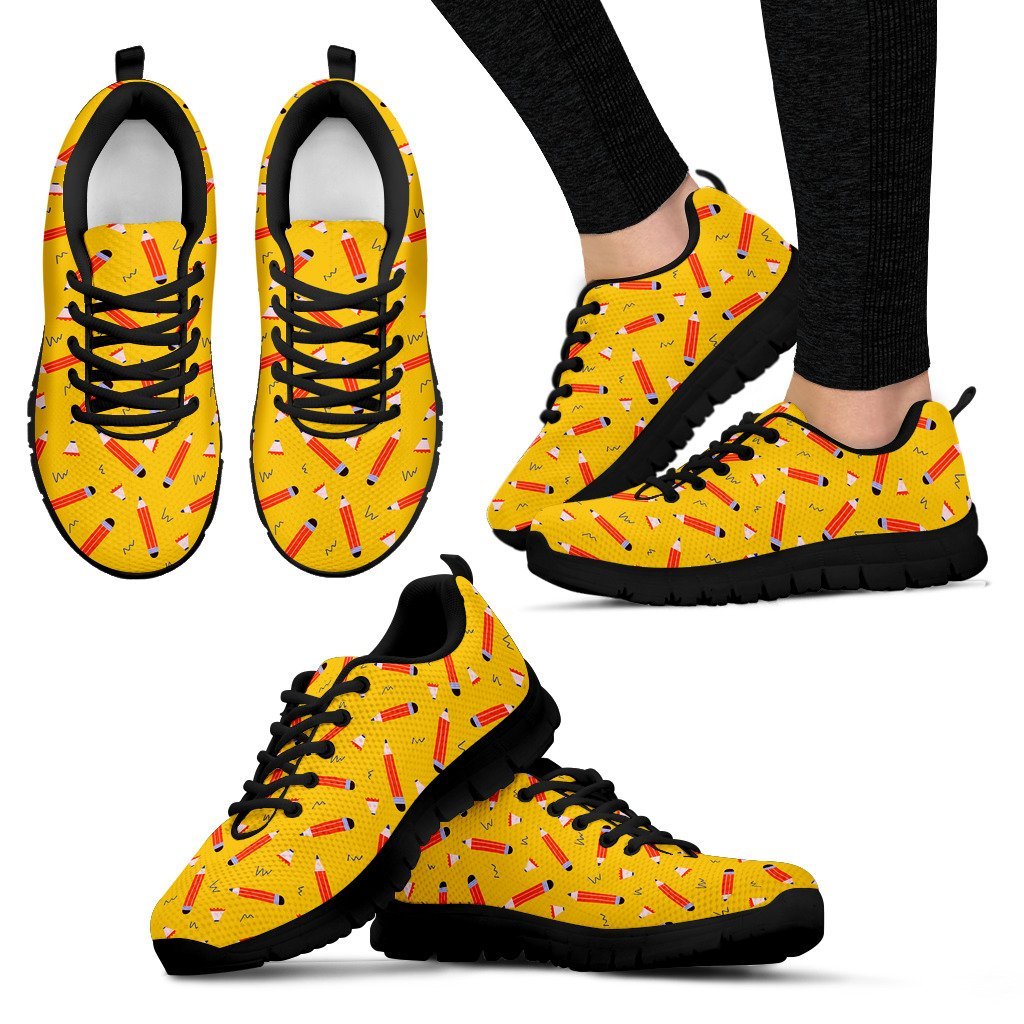 Pencil Pattern Print Black Sneaker Shoes For Men Women-grizzshop