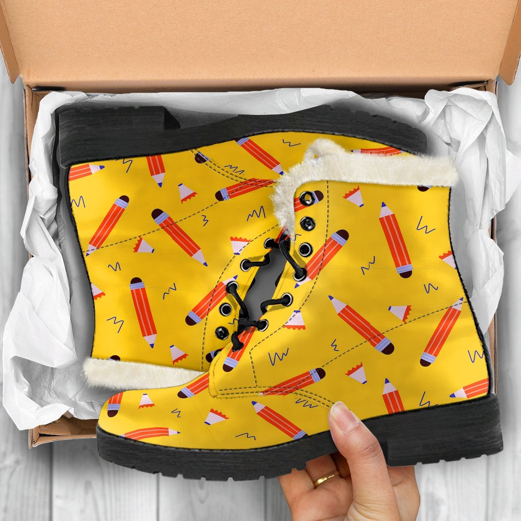 Pencil Pattern Print Comfy Winter Boots-grizzshop