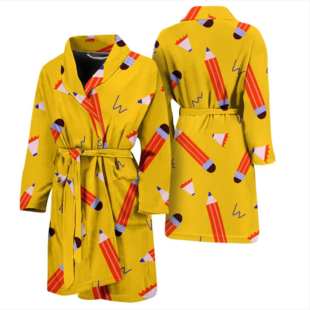 Pencil Pattern Print Men Long Robe-grizzshop