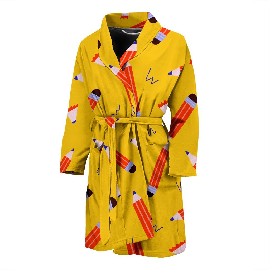 Pencil Pattern Print Men Long Robe-grizzshop