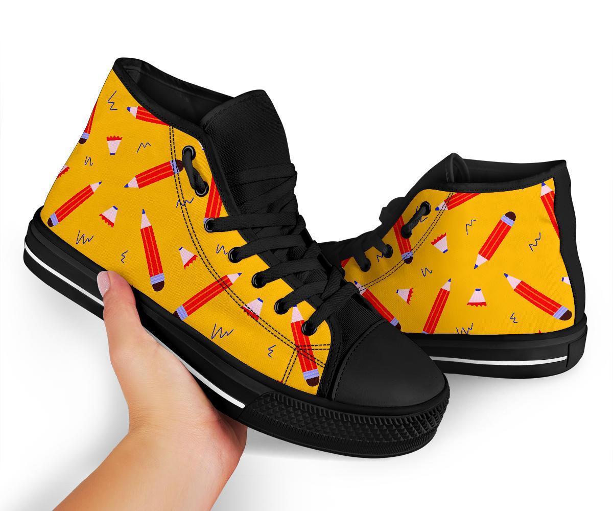 Pencil Pattern Print Men Women's High Top Shoes-grizzshop