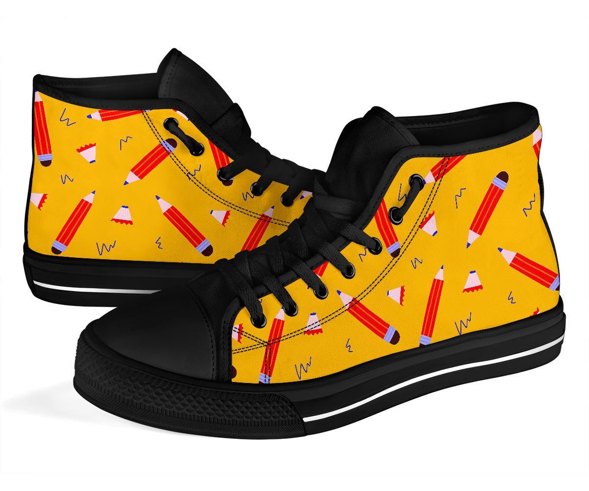 Pencil Pattern Print Men Women's High Top Shoes-grizzshop