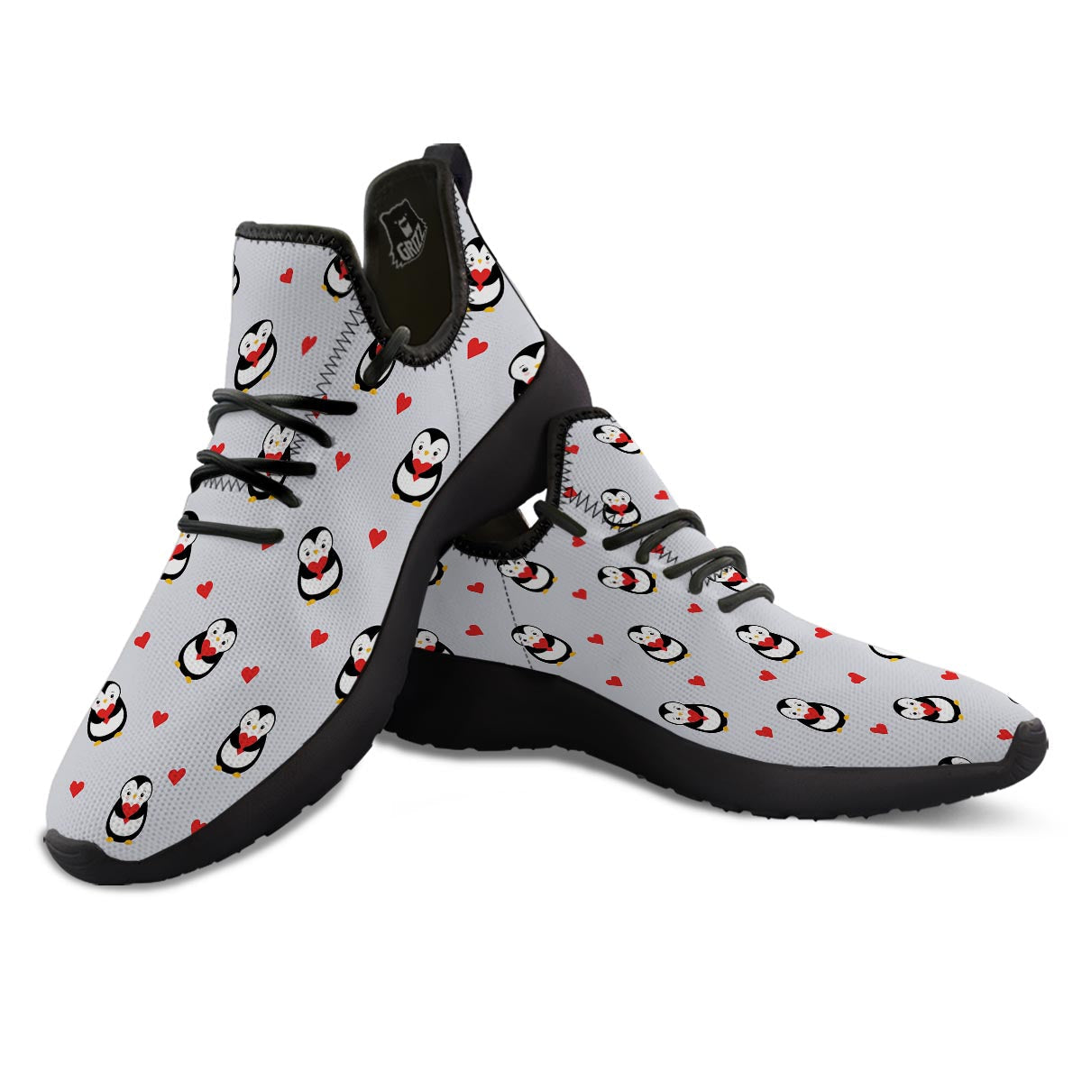 Penguin And Red Heart Print Pattern Black Athletic Shoes-grizzshop