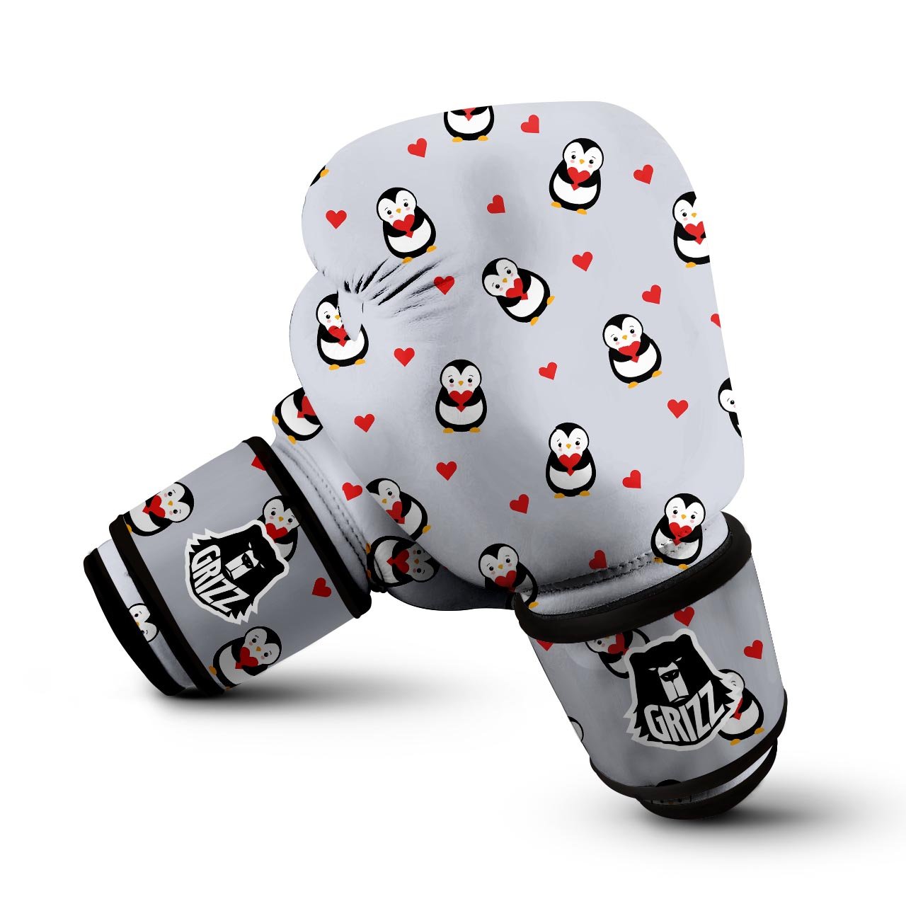 Penguin And Red Heart Print Pattern Boxing Gloves-grizzshop