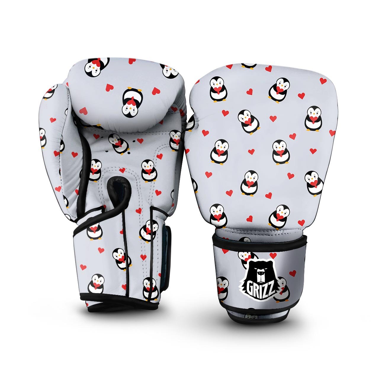 Penguin And Red Heart Print Pattern Boxing Gloves-grizzshop