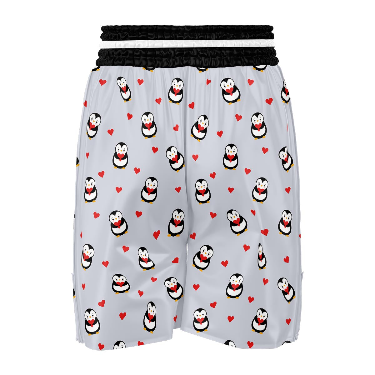 Penguin And Red Heart Print Pattern Boxing Shorts-grizzshop