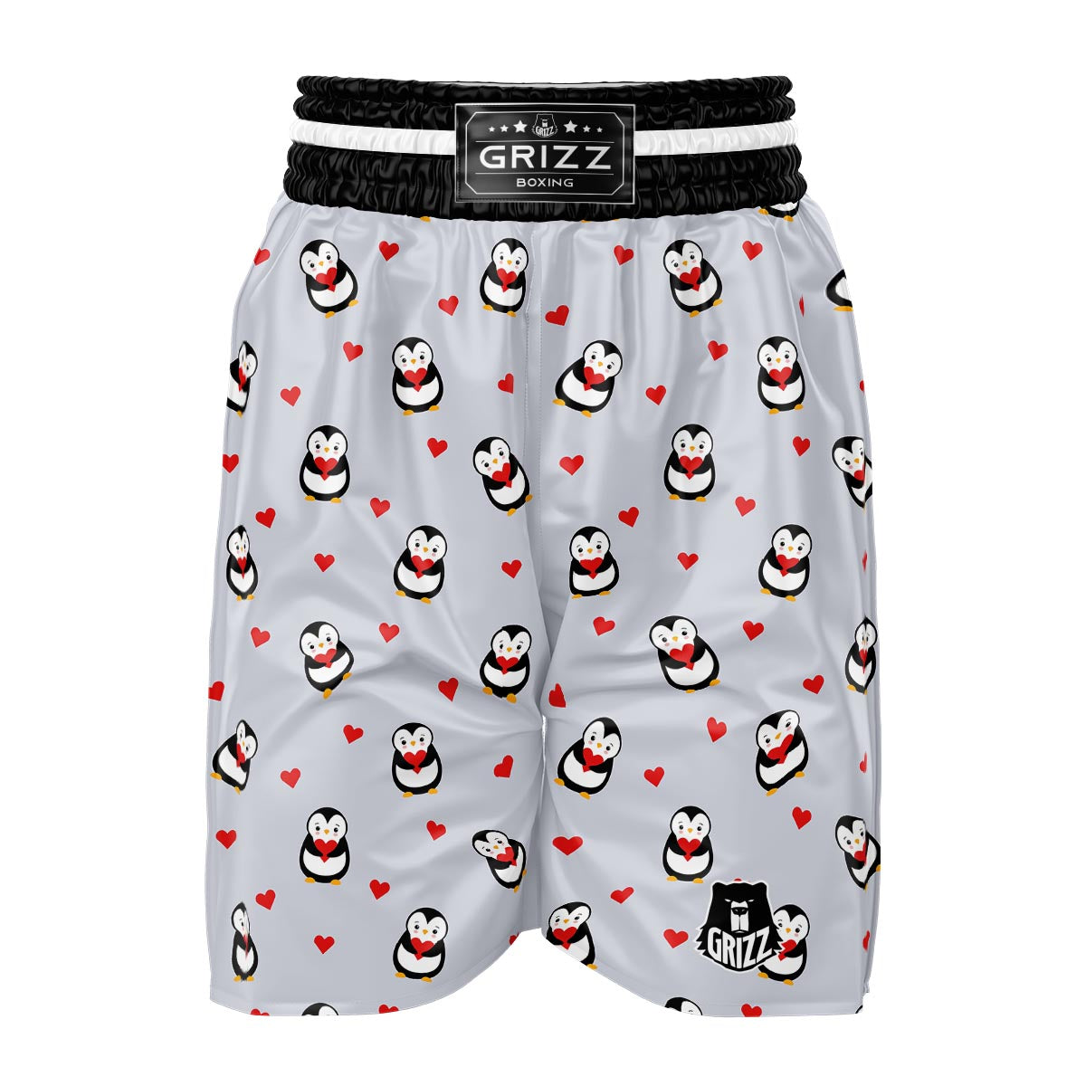 Penguin And Red Heart Print Pattern Boxing Shorts-grizzshop