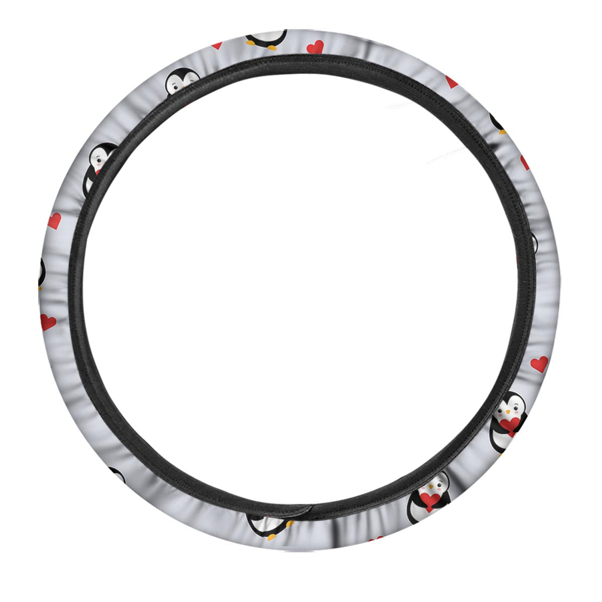 Penguin And Red Heart Print Pattern Car Steering Wheel Cover-grizzshop