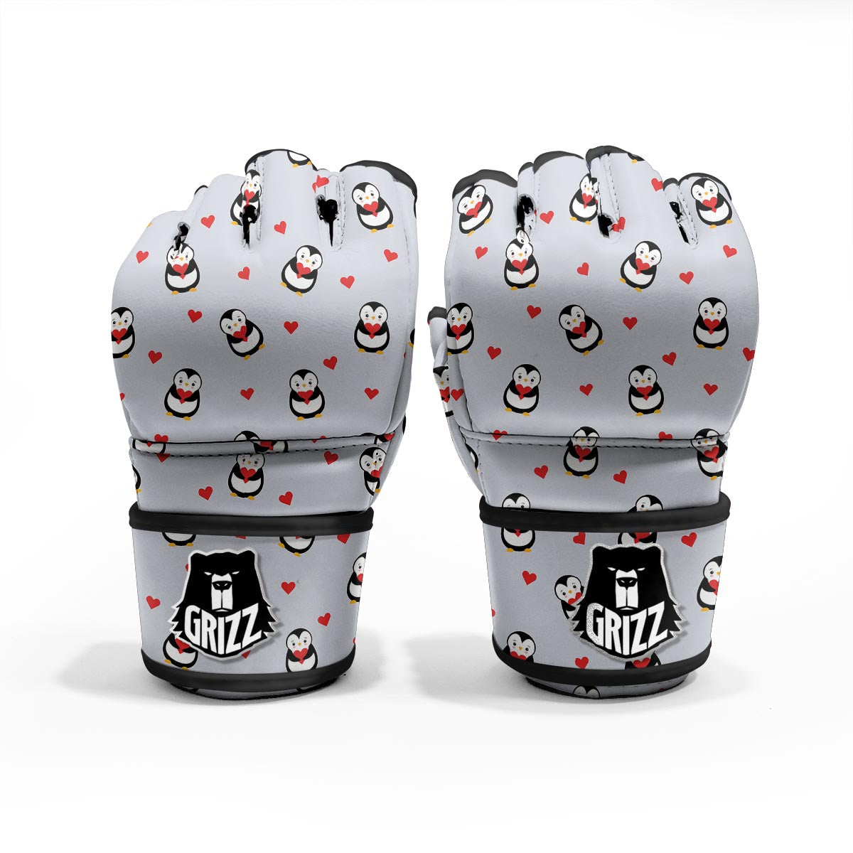 Penguin And Red Heart Print Pattern MMA Gloves-grizzshop
